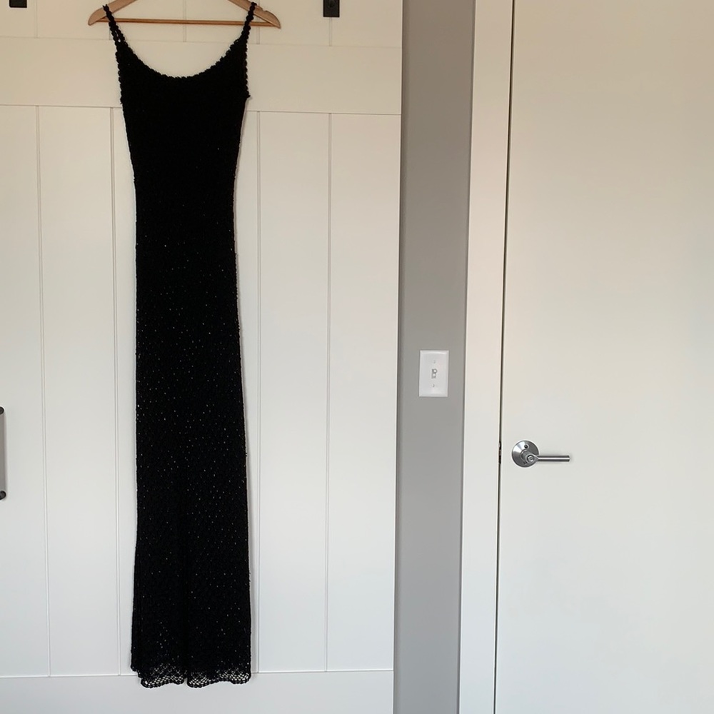Carmen Marc Valvo crochet beaded gown